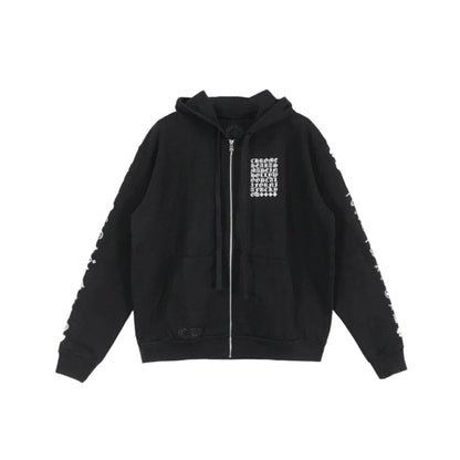 Script Logo Zip Up Chrome Hearts Black Hoodie
