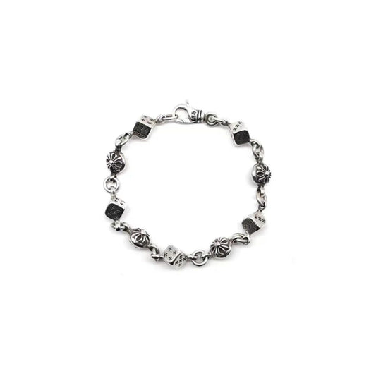Chrome Hearts Silver Dice Cross Ball Lobster Clasp Bracelet