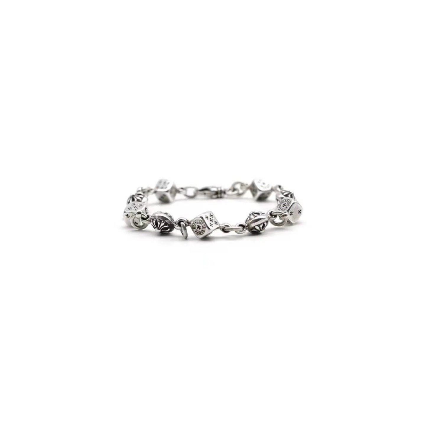 Chrome Hearts Silver Dice Cross Ball Lobster Clasp Bracelet