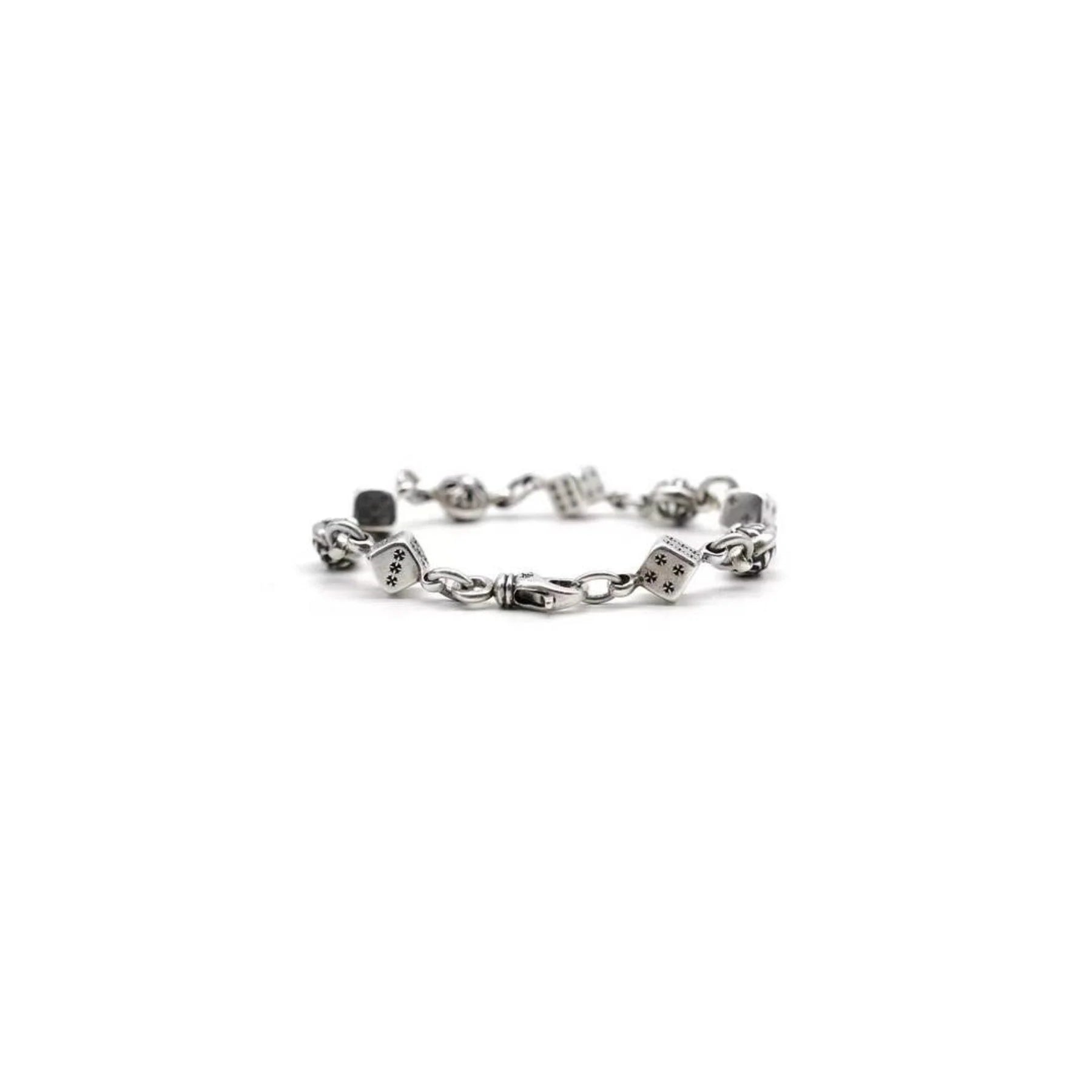 Chrome Hearts Silver Dice Cross Ball Lobster Clasp Bracelet