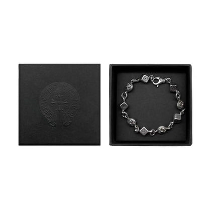 Chrome Hearts Silver Dice Cross Ball Lobster Clasp Bracelet