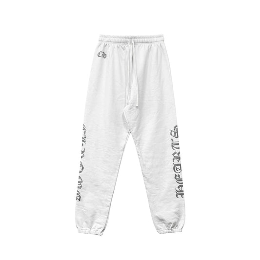 White Chrome Hearts Sweatpants Silver Script CH Logo