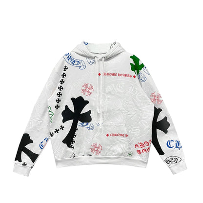 Chrome Hearts Pullover Hoodie Stencil Multi Cross & Horseshoe Logo