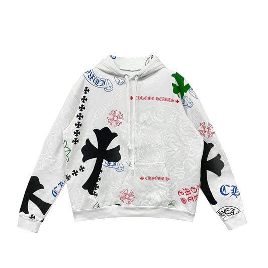 Chrome Hearts Pullover Hoodie Stencil Multi Cross & Horseshoe Logo