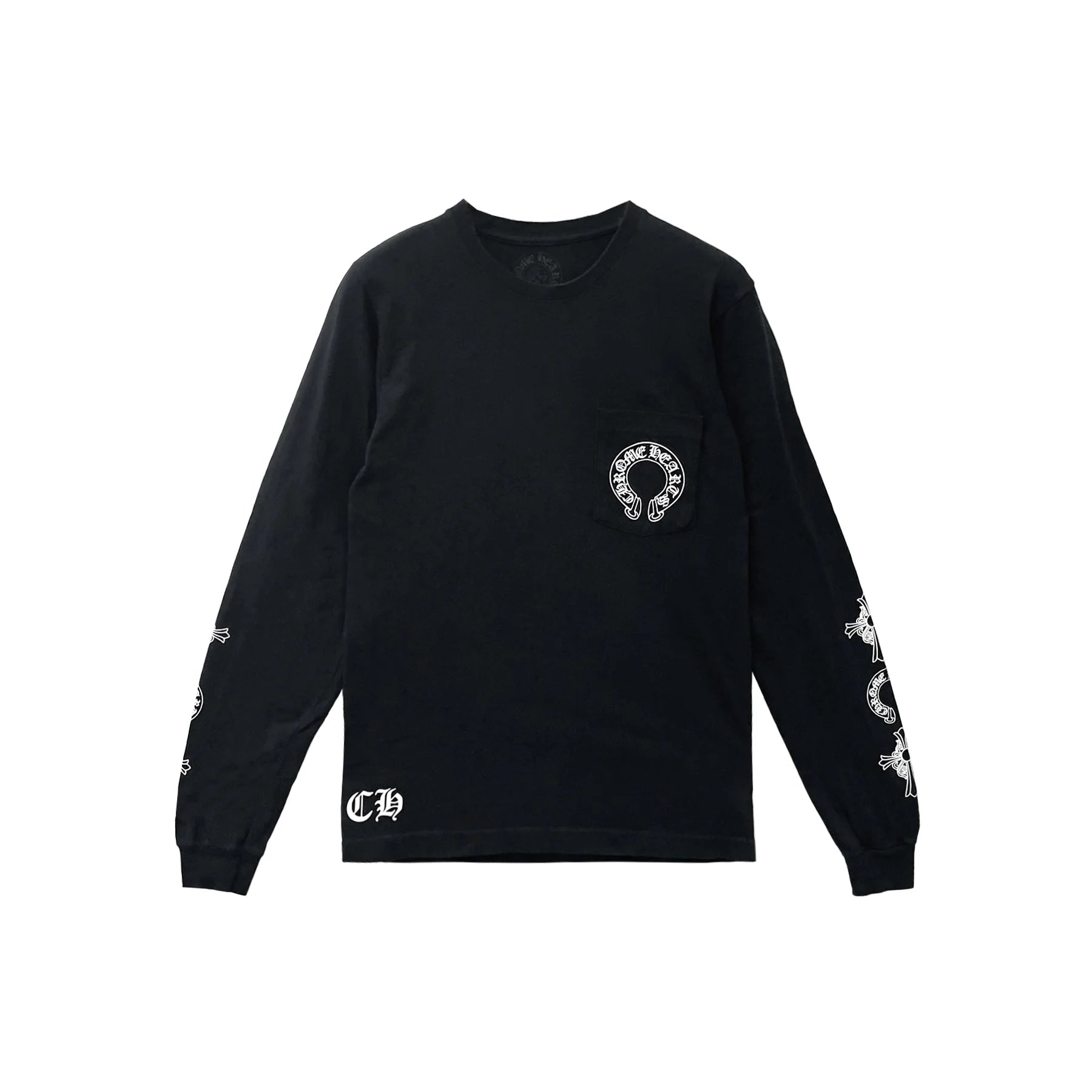 Multi Cross Floral T-Bar Black Long Sleeve Tee