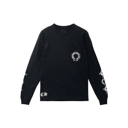Multi Cross Floral T-Bar Black Long Sleeve Tee