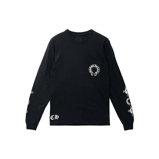 Multi Cross Floral T-Bar Black Long Sleeve Tee