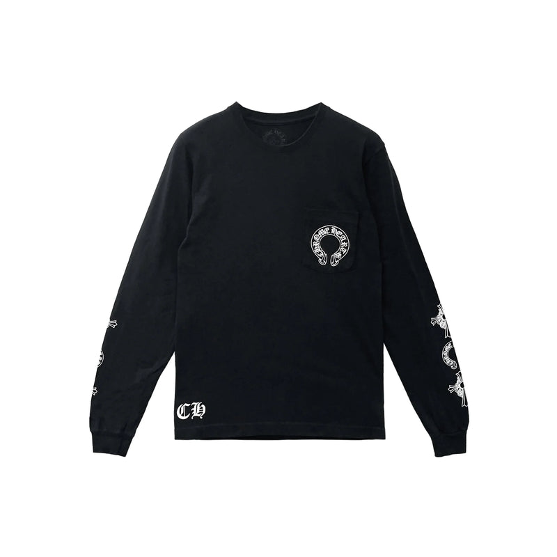 Multi Cross Floral T-Bar Black Long Sleeve Tee