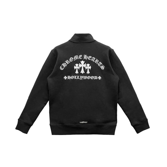 Triple Cross Embroidered Chrome Hearts Half Zip Sweatshirt