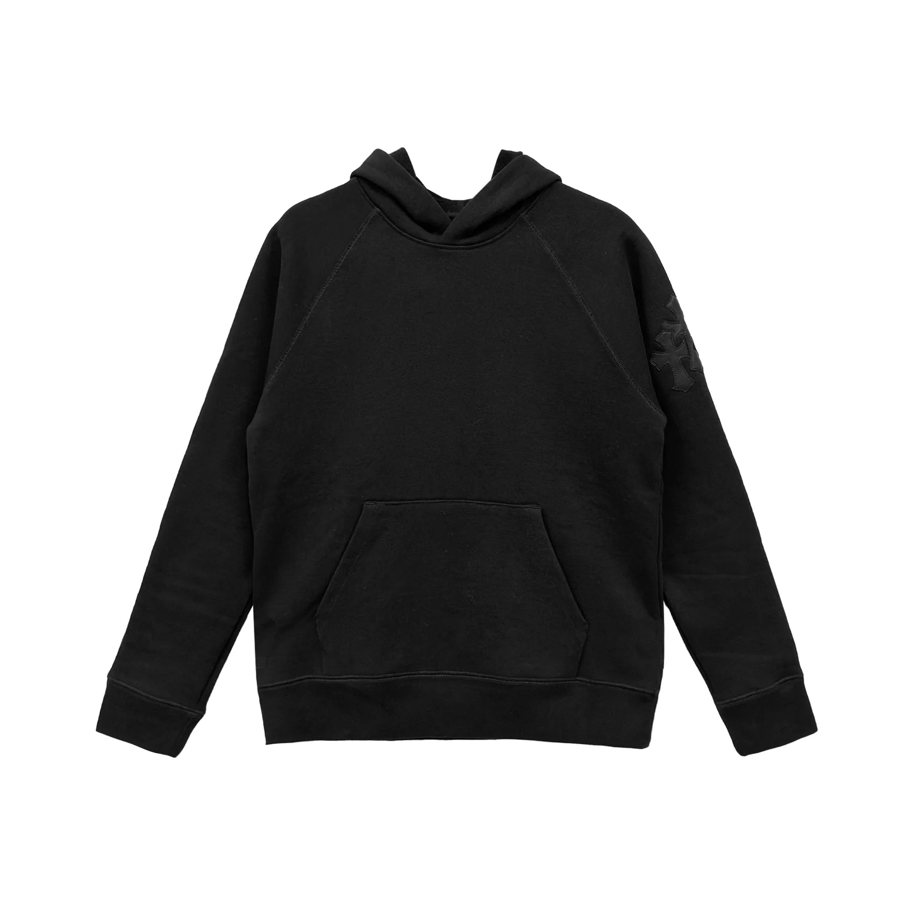 Triple Cross Leather Patch Pullover Black Hoodie