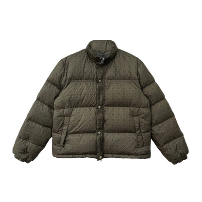 Unisex Olive Tonal Monogram Cross Pattern Puffer Down Jacket