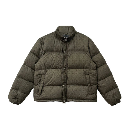 Unisex Olive Tonal Monogram Cross Pattern Puffer Down Jacket