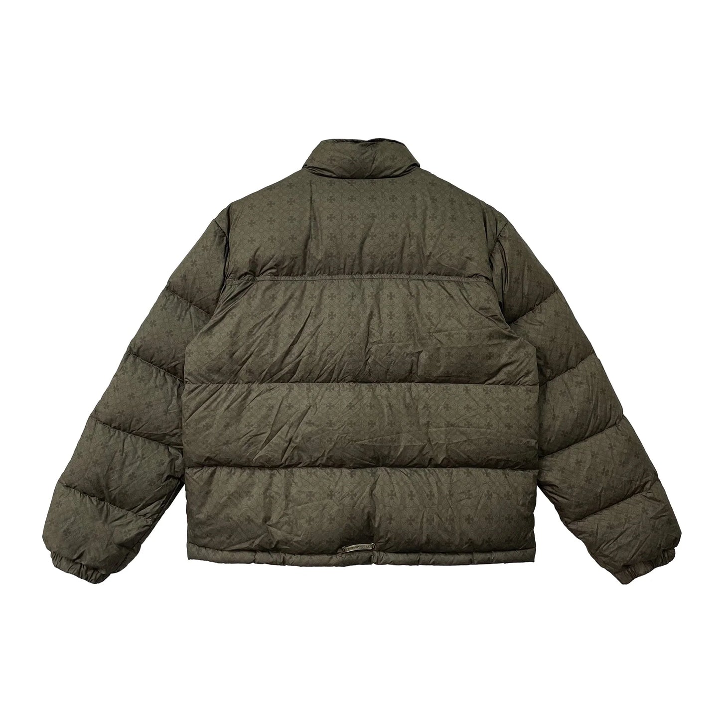 Unisex Olive Tonal Monogram Cross Pattern Puffer Down Jacket