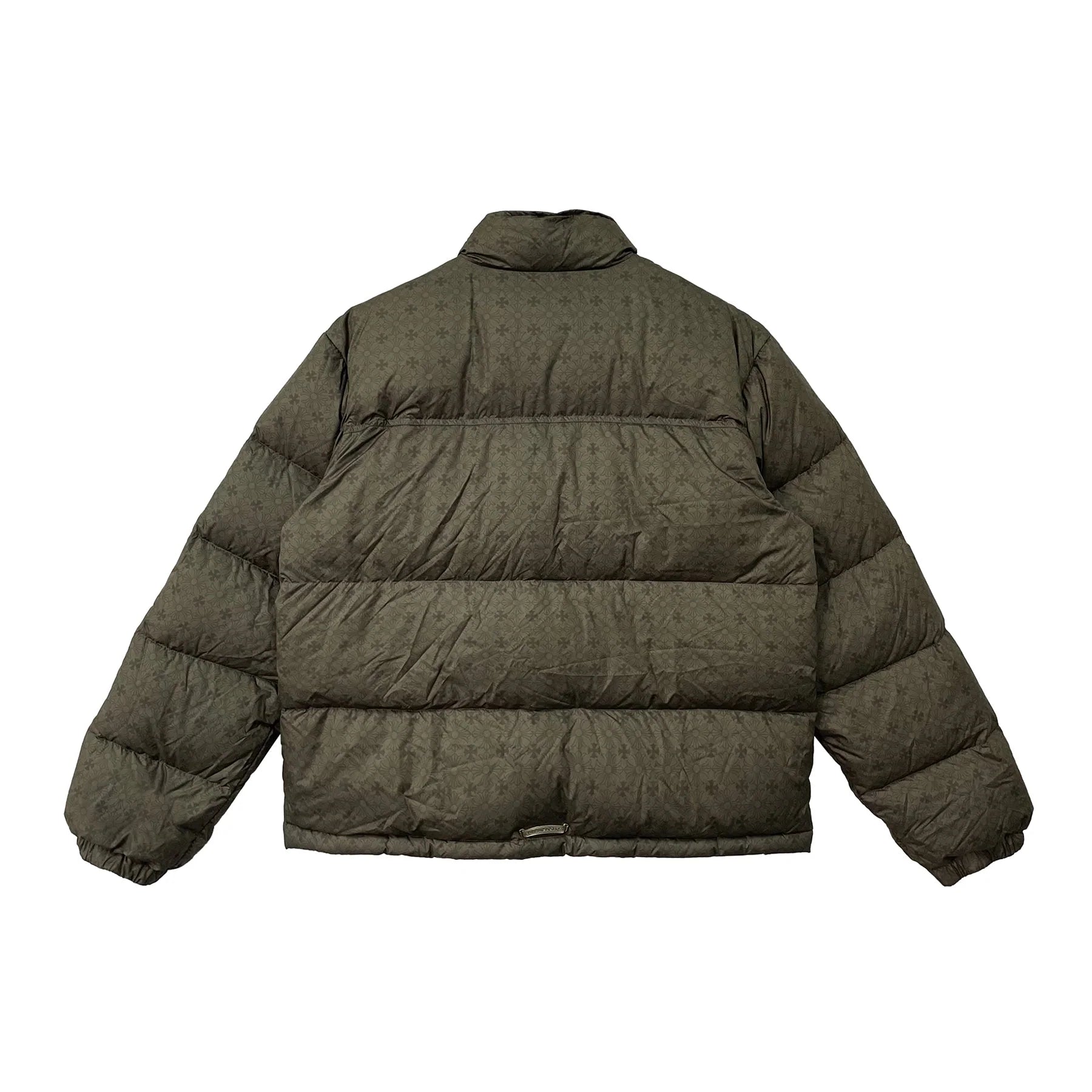 Unisex Olive Tonal Monogram Cross Pattern Puffer Down Jacket
