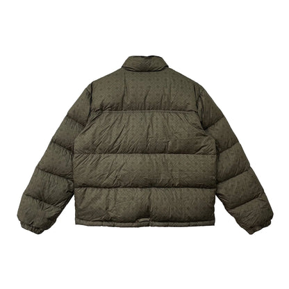 Unisex Olive Tonal Monogram Cross Pattern Puffer Down Jacket