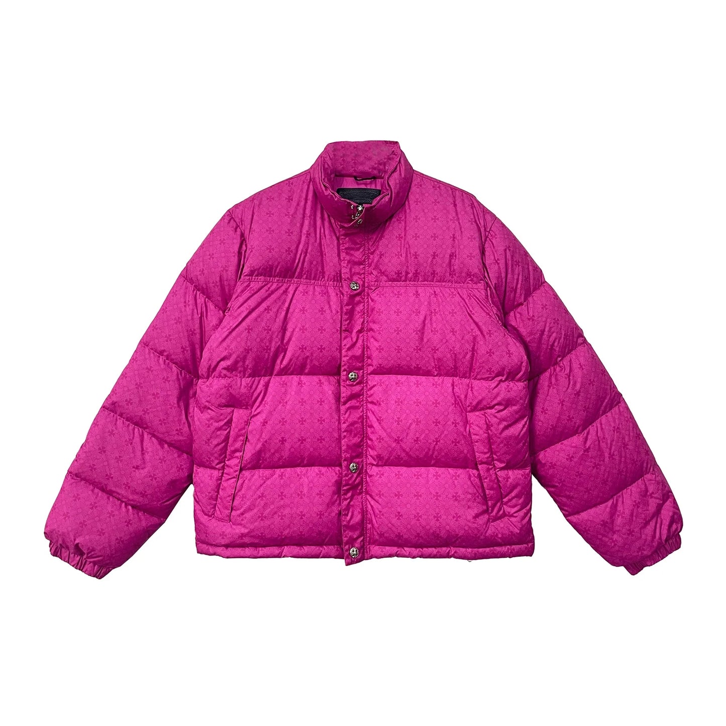 Unisex Pink Monogram Cross Chrome Hearts Puffer Down Jacket