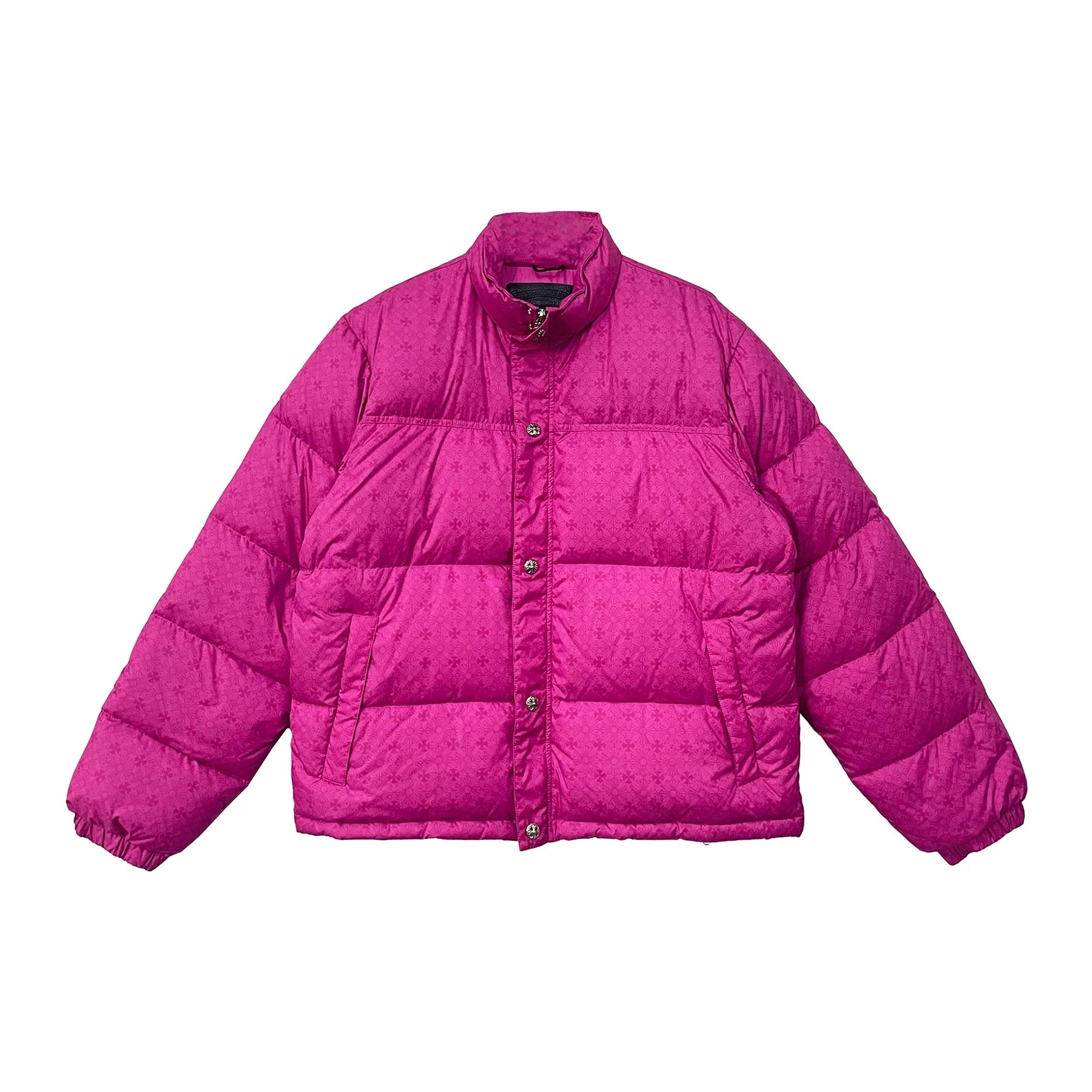 Unisex Pink Monogram Cross Chrome Hearts Puffer Down Jacket
