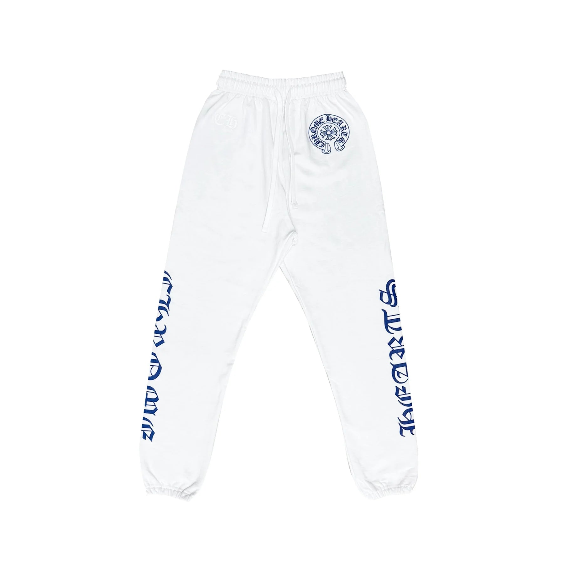 White Horseshoe Blue Script Chrome Hearts Sweatpants