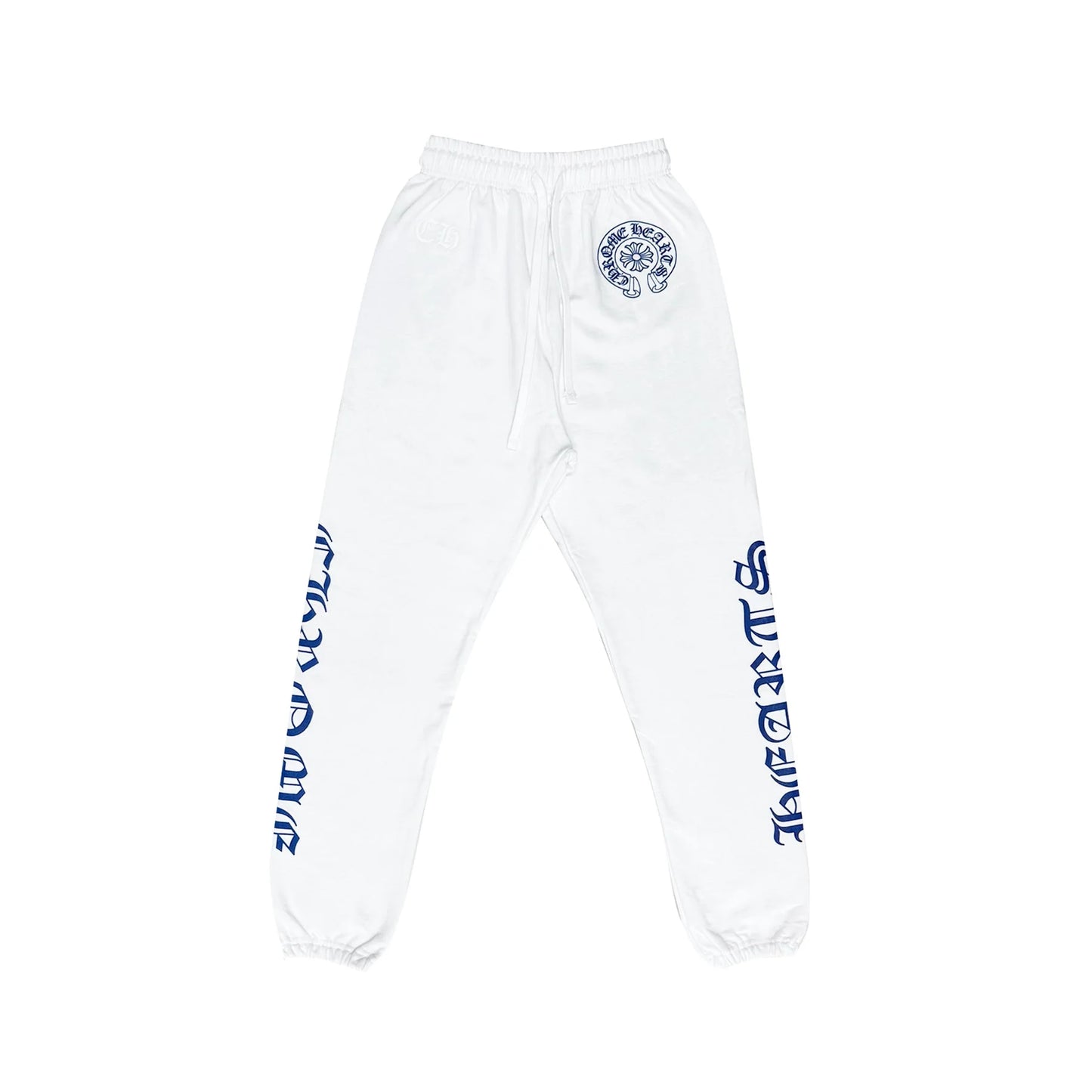 White Horseshoe Blue Script Chrome Hearts Sweatpants