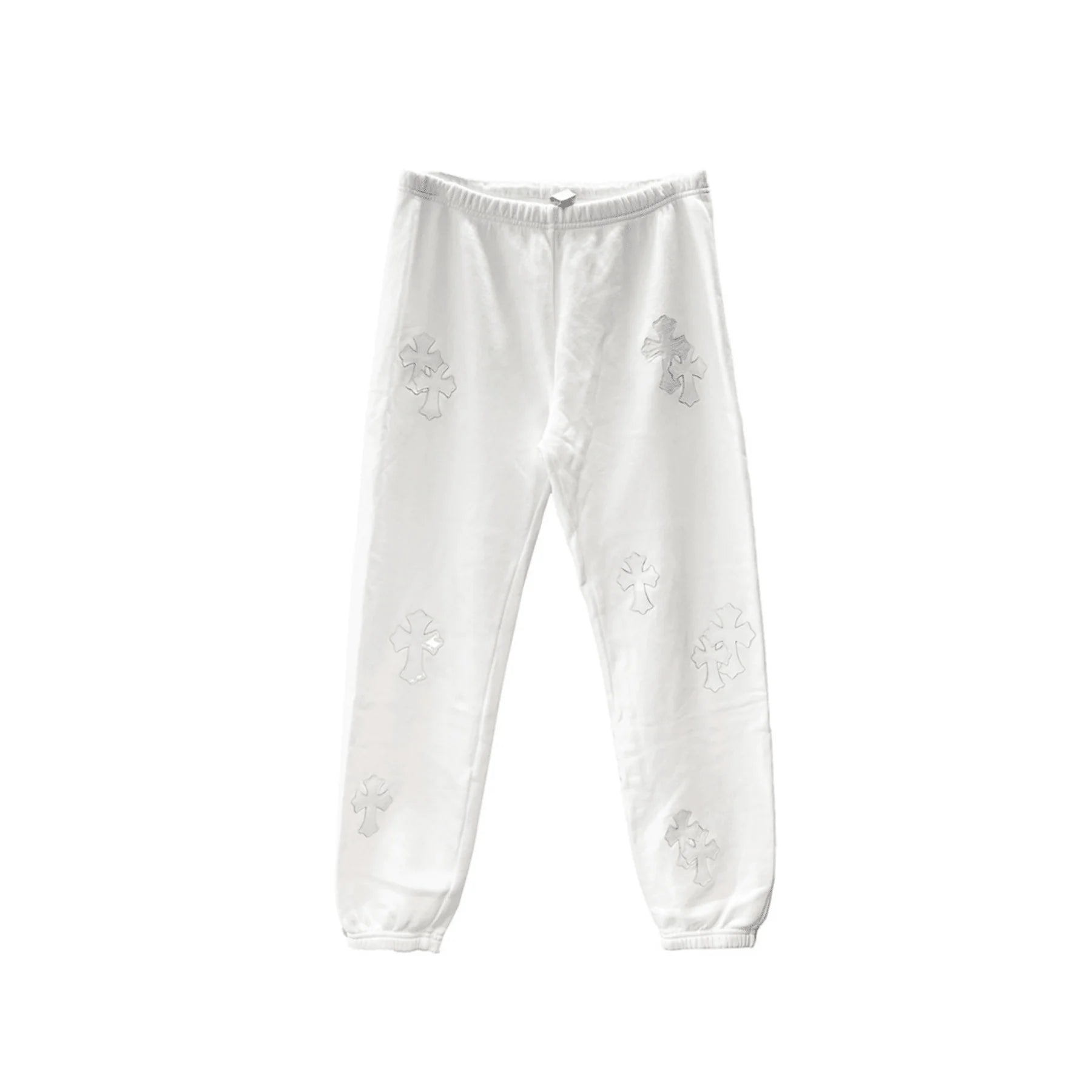 White Chrome Hearts Sweatpants Leather Cross