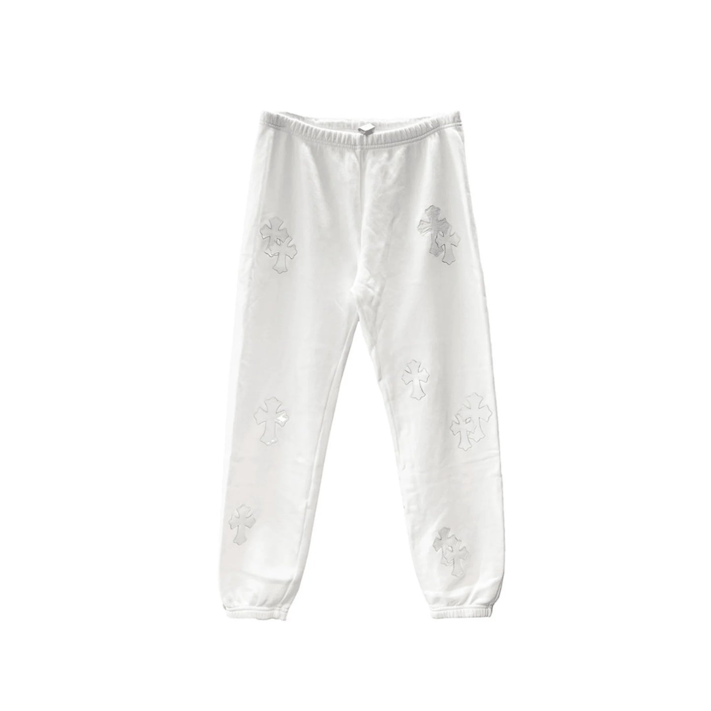 White Chrome Hearts Sweatpants Leather Cross