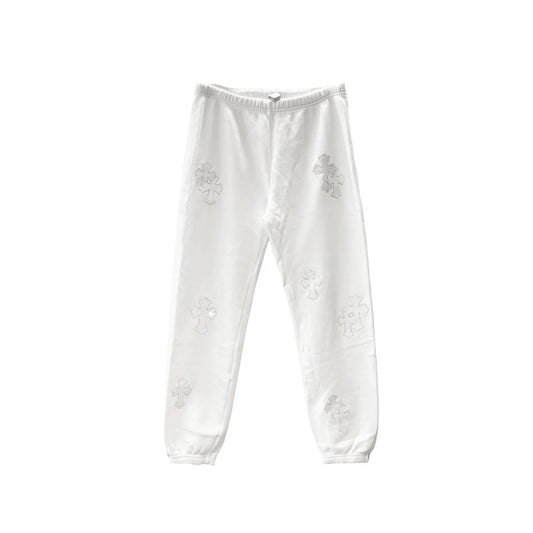 White Chrome Hearts Sweatpants Leather Cross