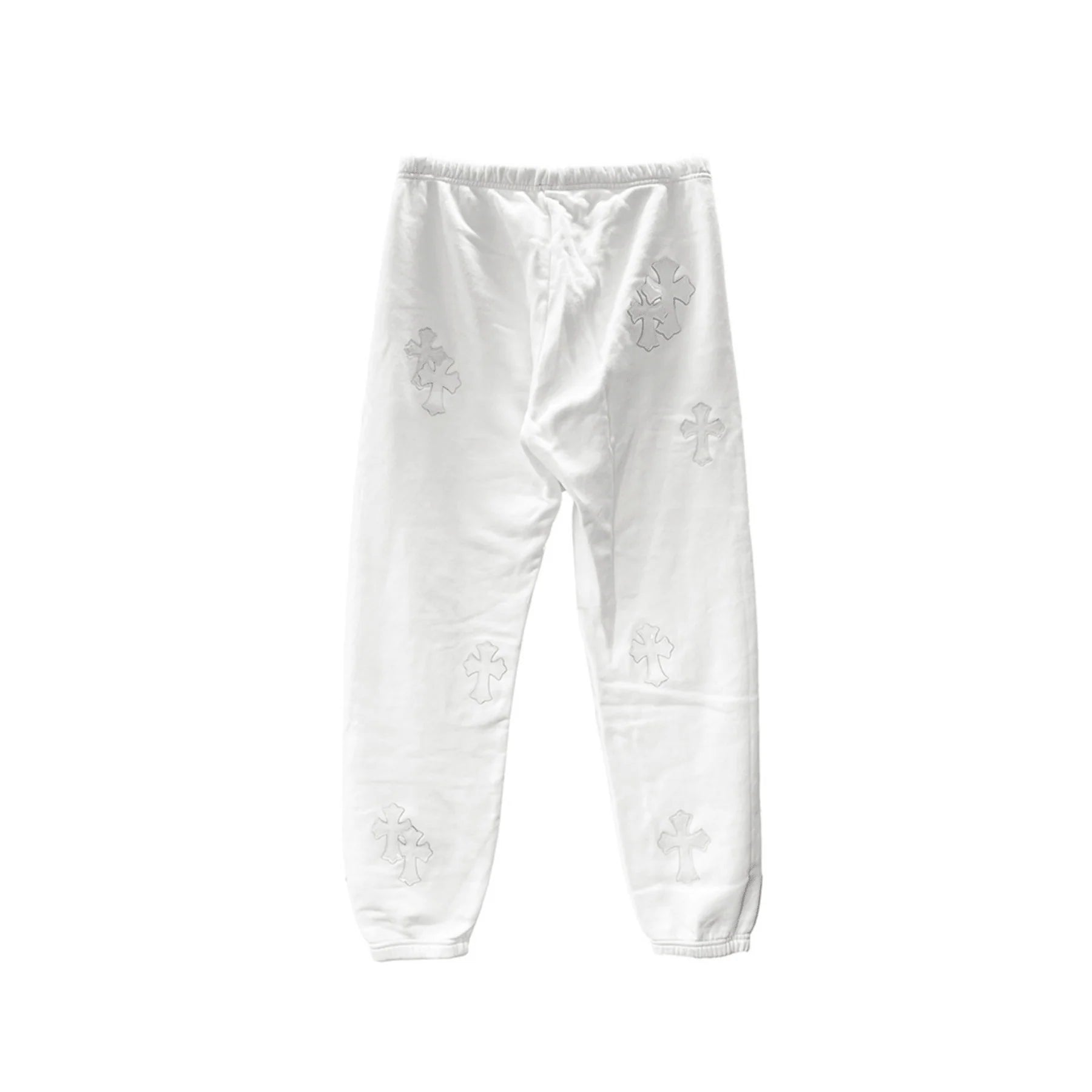 White Chrome Hearts Sweatpants Leather Cross