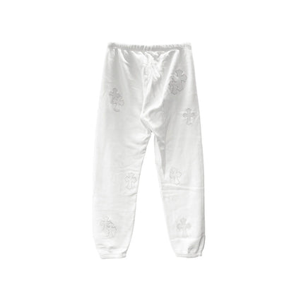 White Chrome Hearts Sweatpants Leather Cross