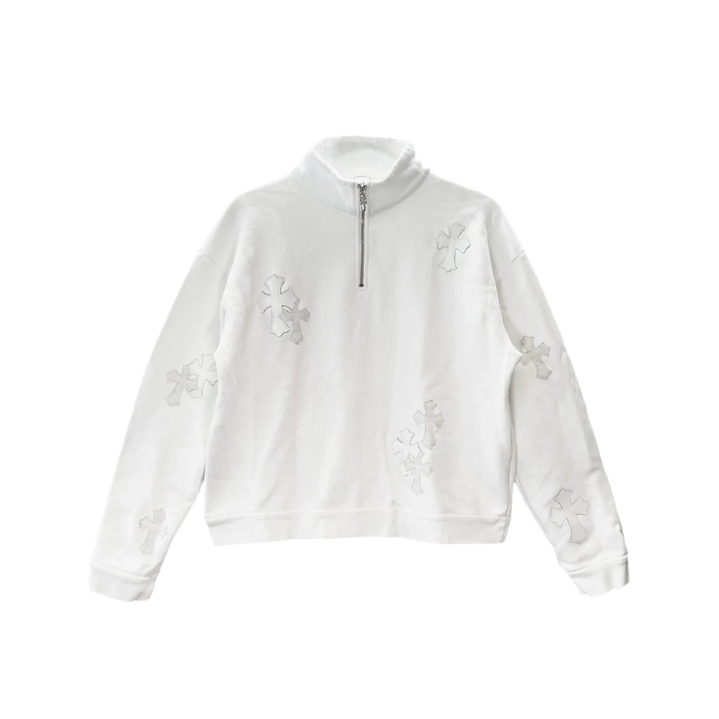 Chrome Hearts White Patent Leather Cross Half Zip Sweatshirt