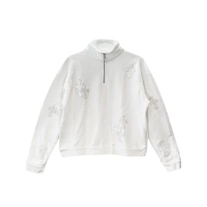 Chrome Hearts White Patent Leather Cross Half Zip Sweatshirt
