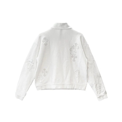 Chrome Hearts White Patent Leather Cross Half Zip Sweatshirt
