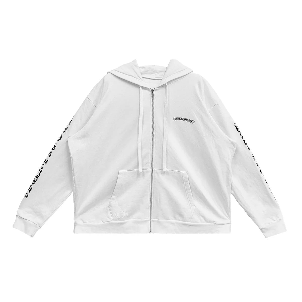 White Scroll Label Zip Up Chrome Hearts Hoodie