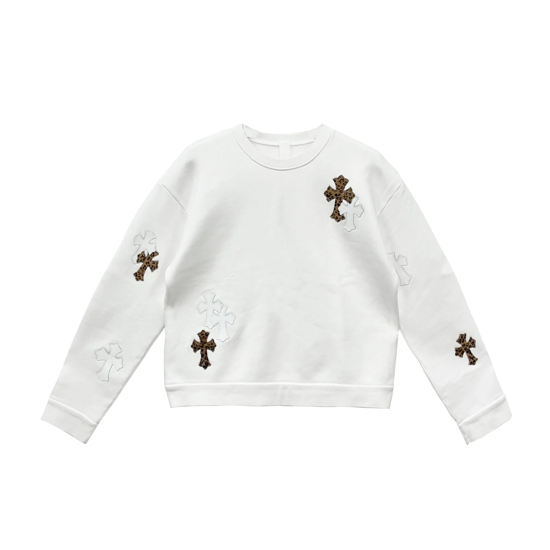 White Chrome Hearts Sweatshirt Leopard Cross Patch Crewneck
