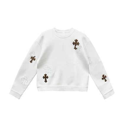 White Chrome Hearts Sweatshirt Leopard Cross Patch Crewneck