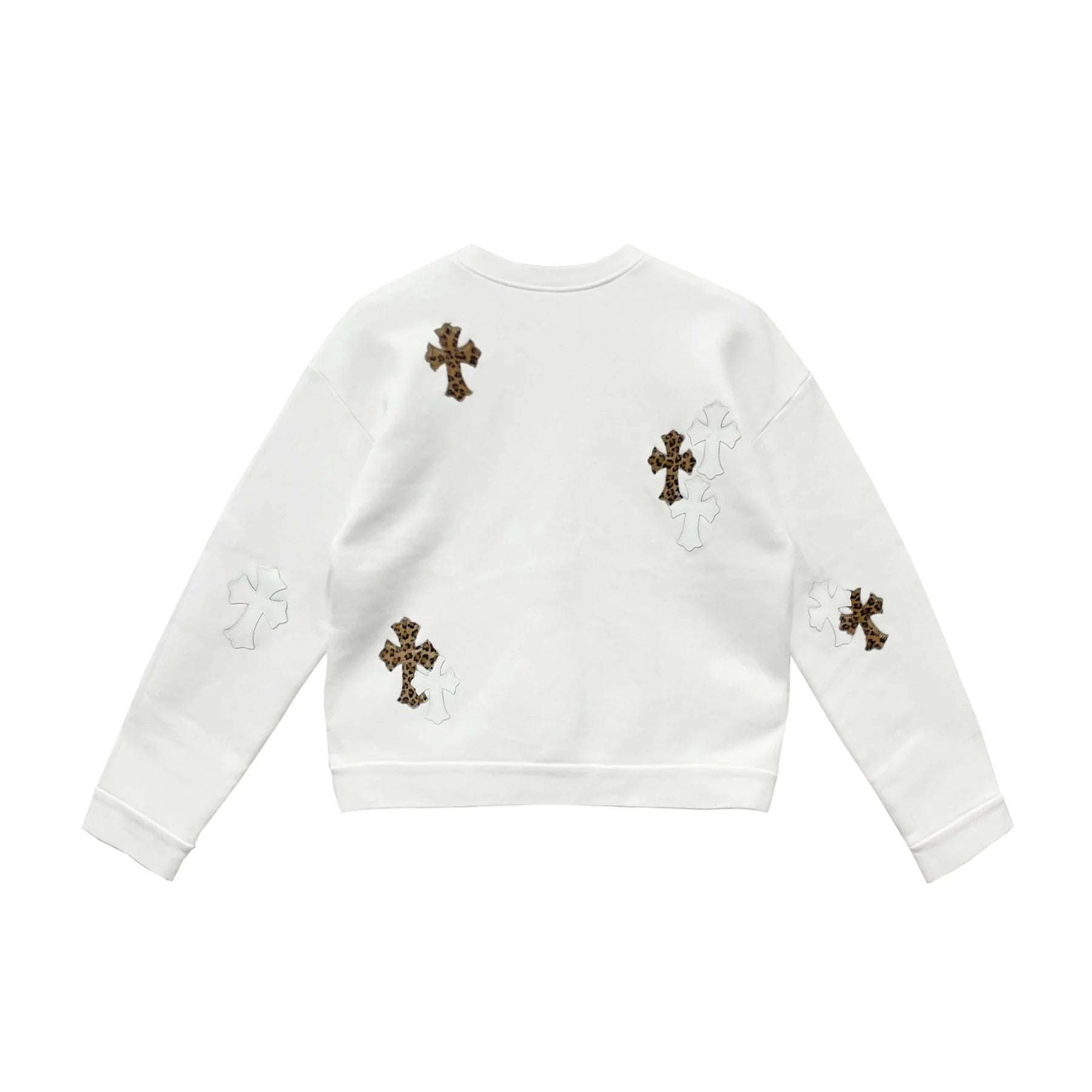 White Chrome Hearts Sweatshirt Leopard Cross Patch Crewneck