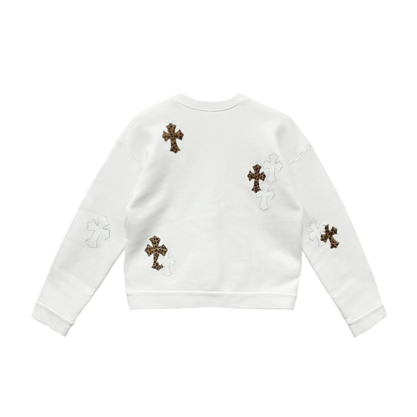 White Chrome Hearts Sweatshirt Leopard Cross Patch Crewneck