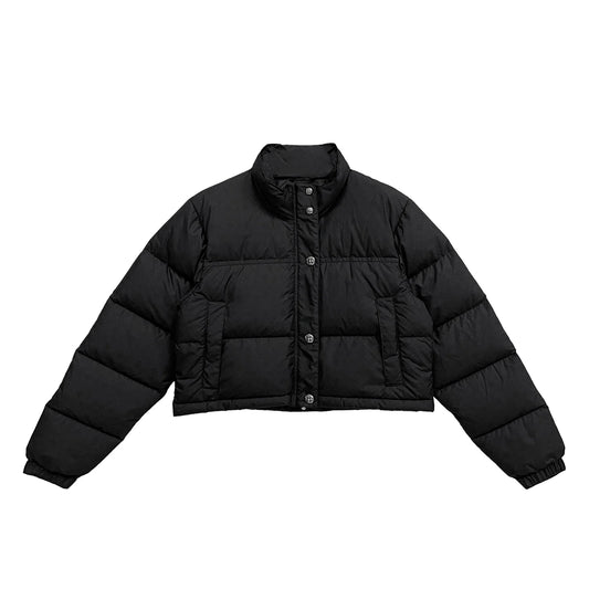 Women's Tonal Monogram Cross Pattern Cropped Puffer Down Jacket
