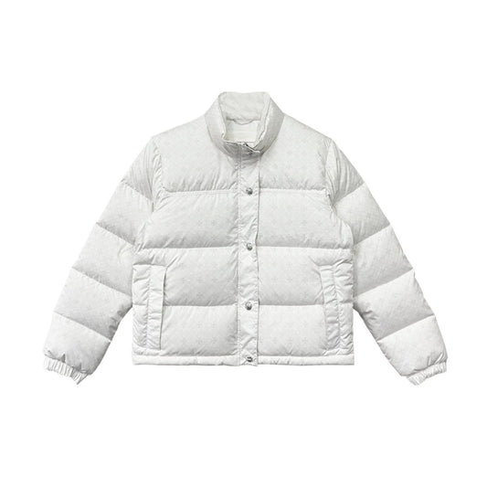 Tonal Monogram Cross Pattern White Puffer Down Jacket