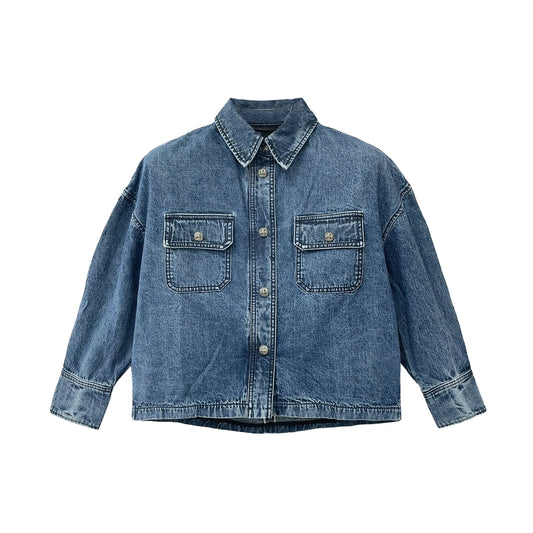 Women's Denim Work Dog Cropped Shirt Jacket