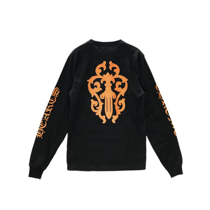 Yellow Dagger Script Logo Long Sleeve Black T-Shirt
