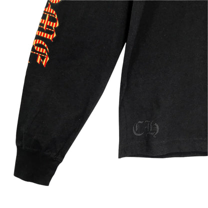 Yellow Dagger Script Logo Long Sleeve Black T-Shirt