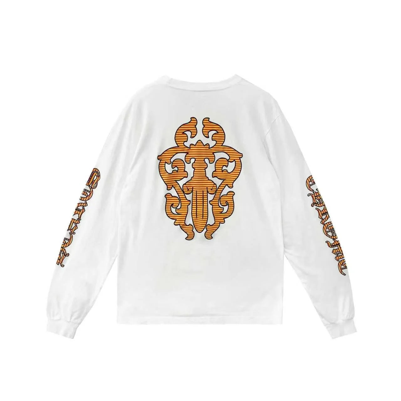 Yellow Dagger Script Long Sleeve White T-Shirt