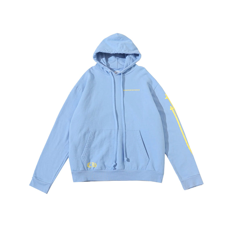 Chrome Hearts Yellow Horseshoe Blue Pullover Hoodie