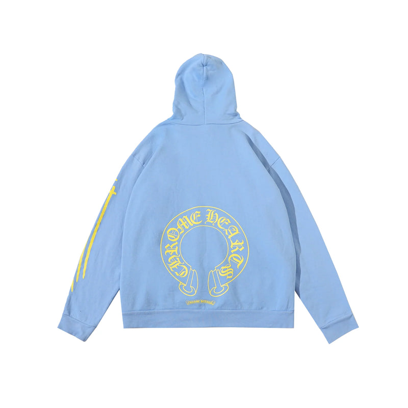 Chrome Hearts Yellow Horseshoe Blue Pullover Hoodie