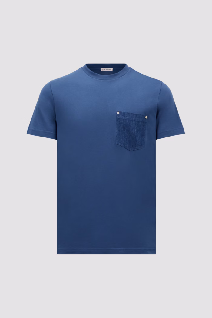 Moncler Cotton & Denim T-Shirt Blue with Pocket