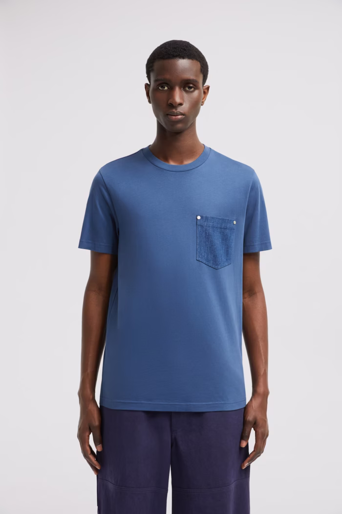 Moncler Cotton & Denim T-Shirt Blue with Pocket