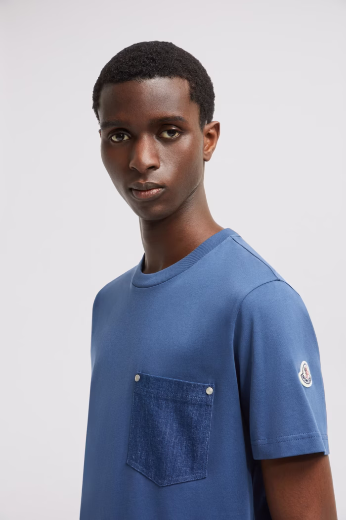 Moncler Cotton & Denim T-Shirt Blue with Pocket