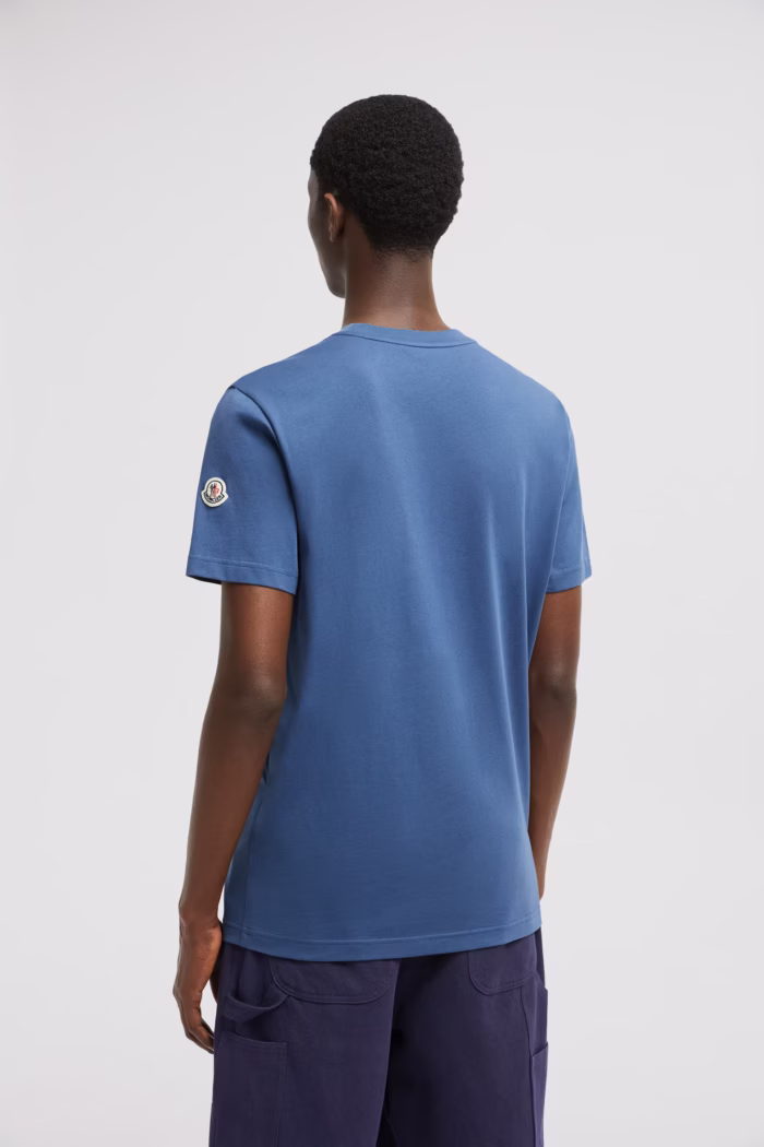 Moncler Cotton & Denim T-Shirt Blue with Pocket