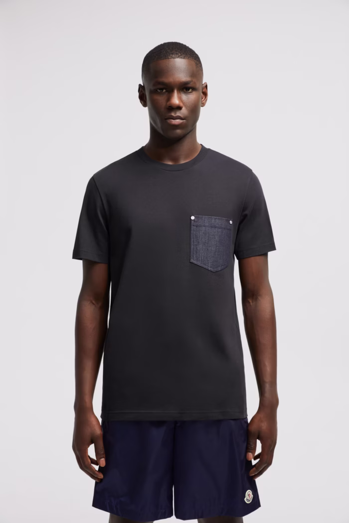 Moncler Cotton & Denim T-Shirt Black with Pocket