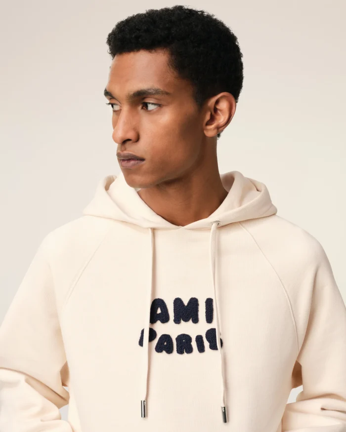 Beige Fleece Hoodie With Ami Paris Patch